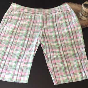 Pink, green and white Bermuda shorts